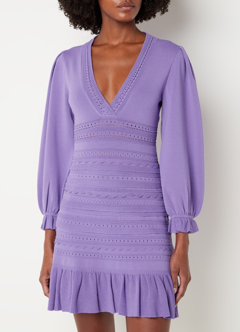 Paars Bijenkorf Sandro Jurk Sandro Mini Jurk Met Pofmouw En V-hals