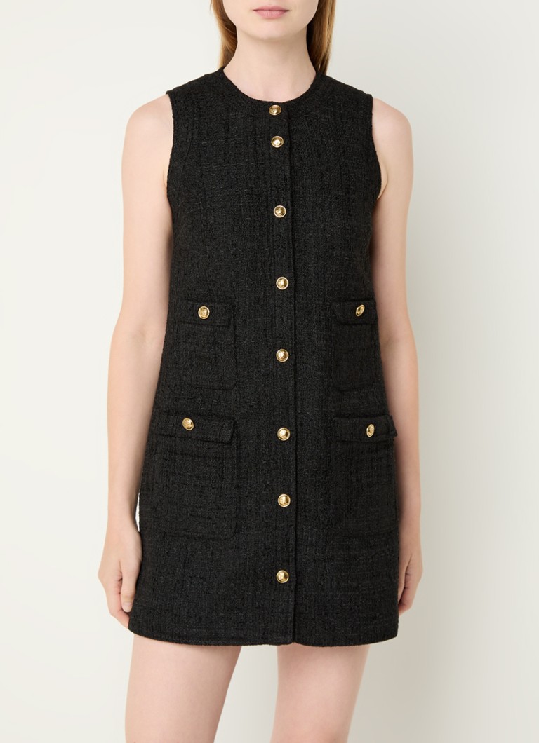Sandro - Mouwloze mini jurk met tweed-look en opgestikte zakken  - Zwart