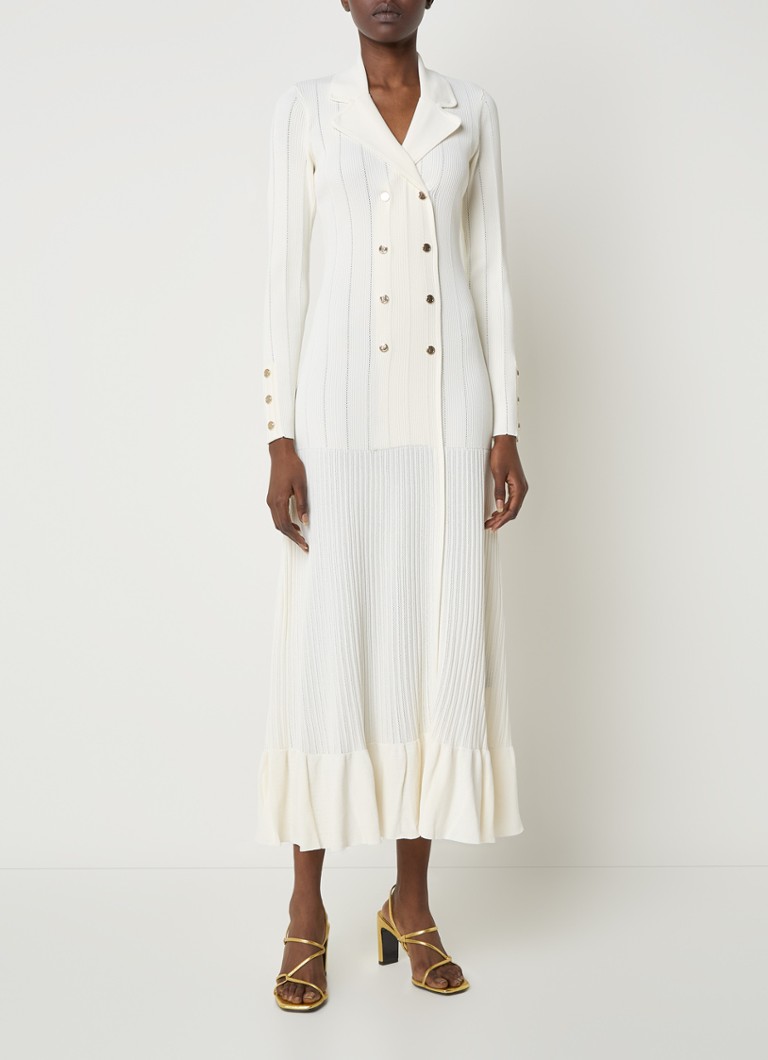 Sandro - Ribgebreide midi jurk met sierknopen - Gebroken wit