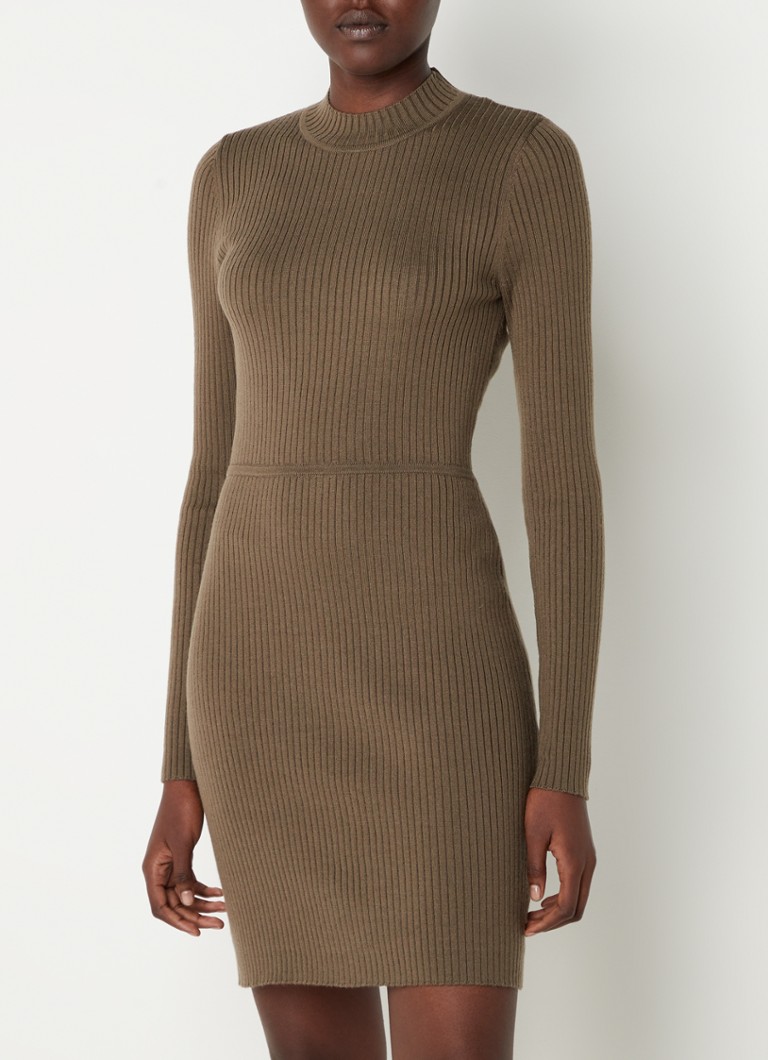 PrinStory Dames trui jurk lange mouwen winter mini-jurken casual losse gebreide pullover trui tuniek tops basic jurk met zijzakken, S