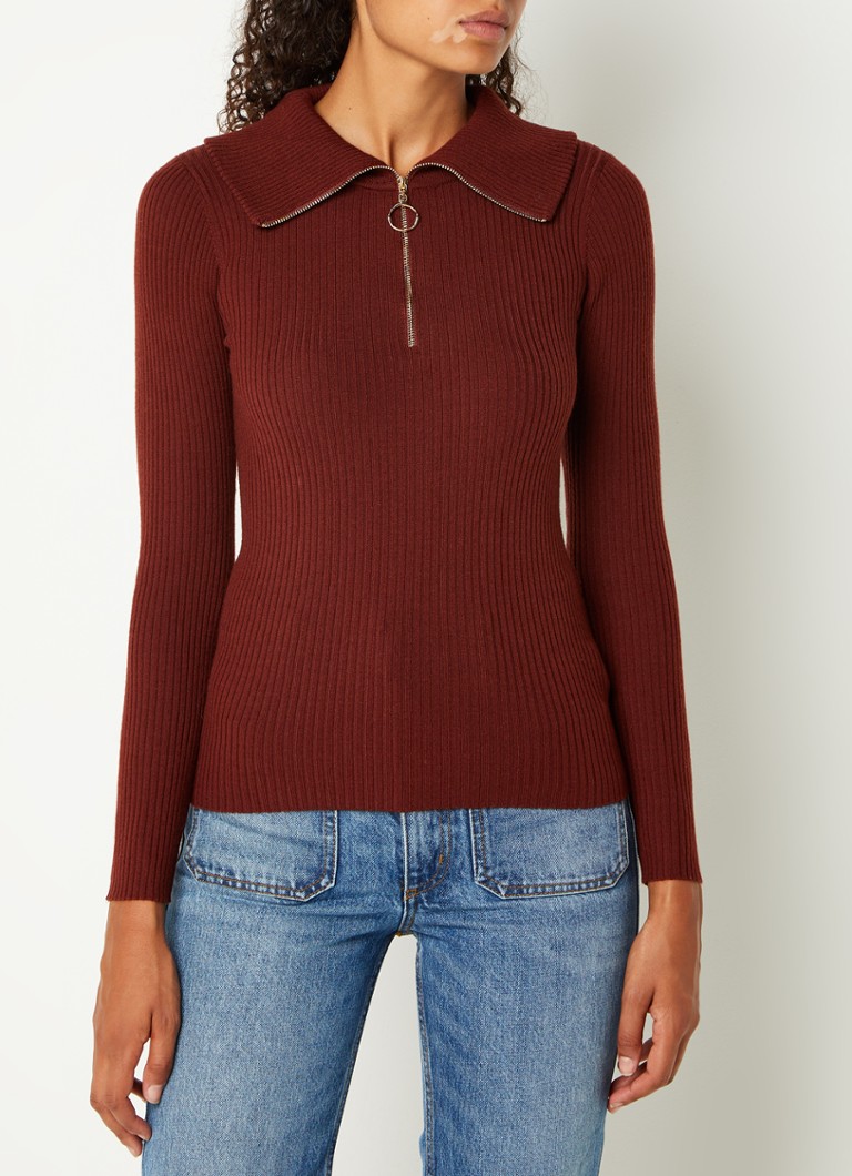 Heren Gebreide Essential trui met borduursel en halve rits in carbon navy marl | NL