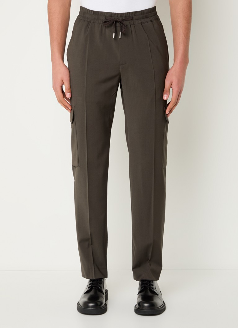 Sandro - Straight fit pantalon in wolblend met klepzakken - Bronsgroen