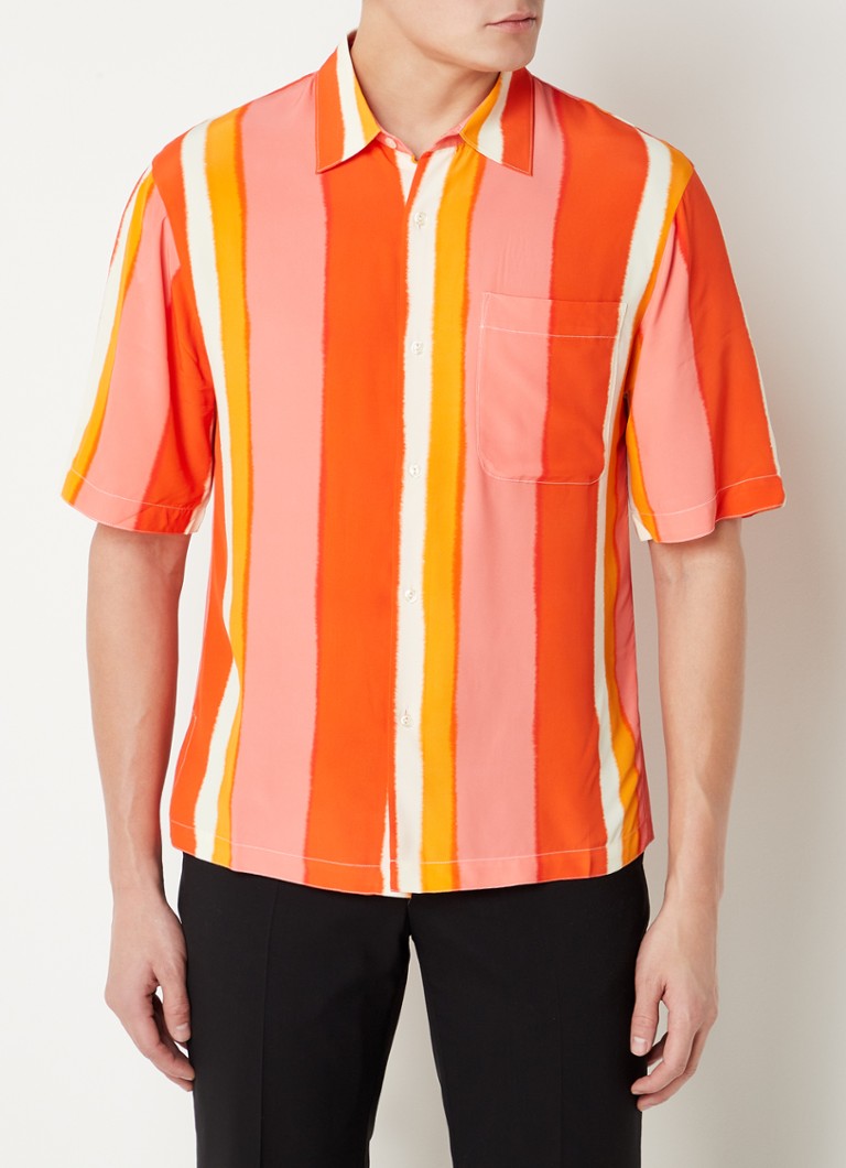 Sandro - Stripes regular fit overhemd met streepprint - Oranjerood