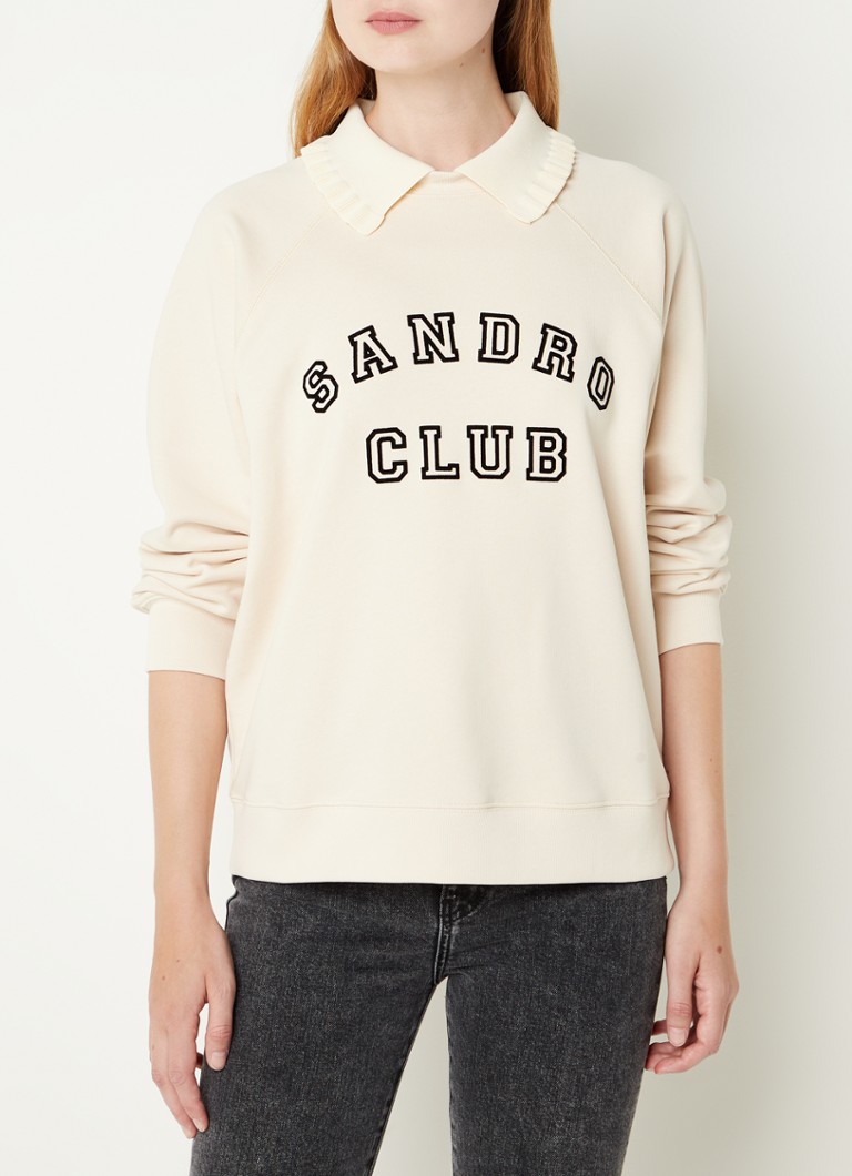 Sandro - Sweater met logoprint en afneembare kraag - Creme