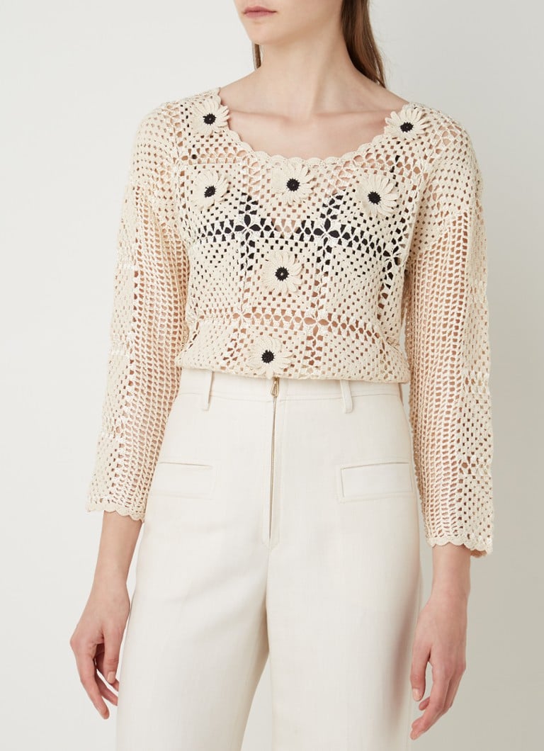 Sandro Top van crochet met ronde hals • Beige • de Bijenkorf