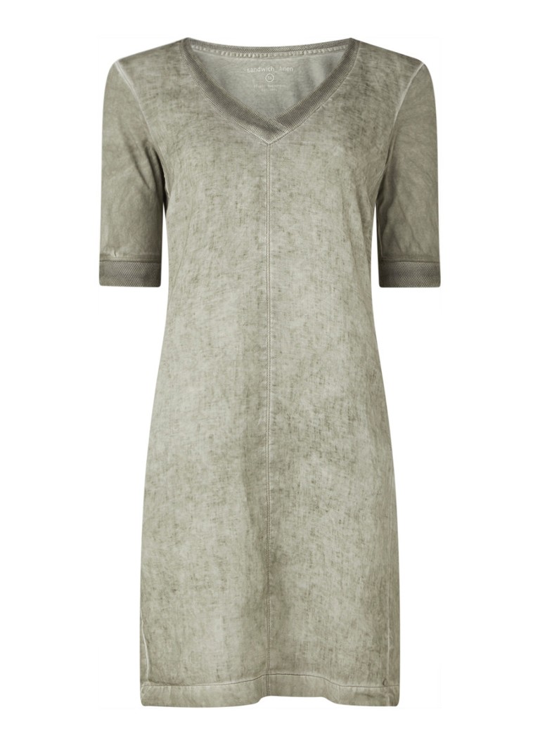 ondanks In het algemeen hongersnood Sandwich Midi jurk van linnen met mesh details • Olijfgroen • de Bijenkorf