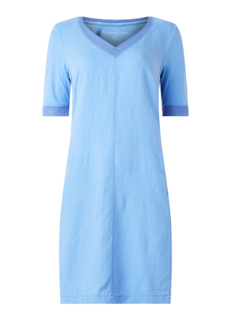 Bang om te sterven Jachtluipaard Scheiding Sandwich Midi jurk van linnen met mesh details • Staalblauw • de Bijenkorf