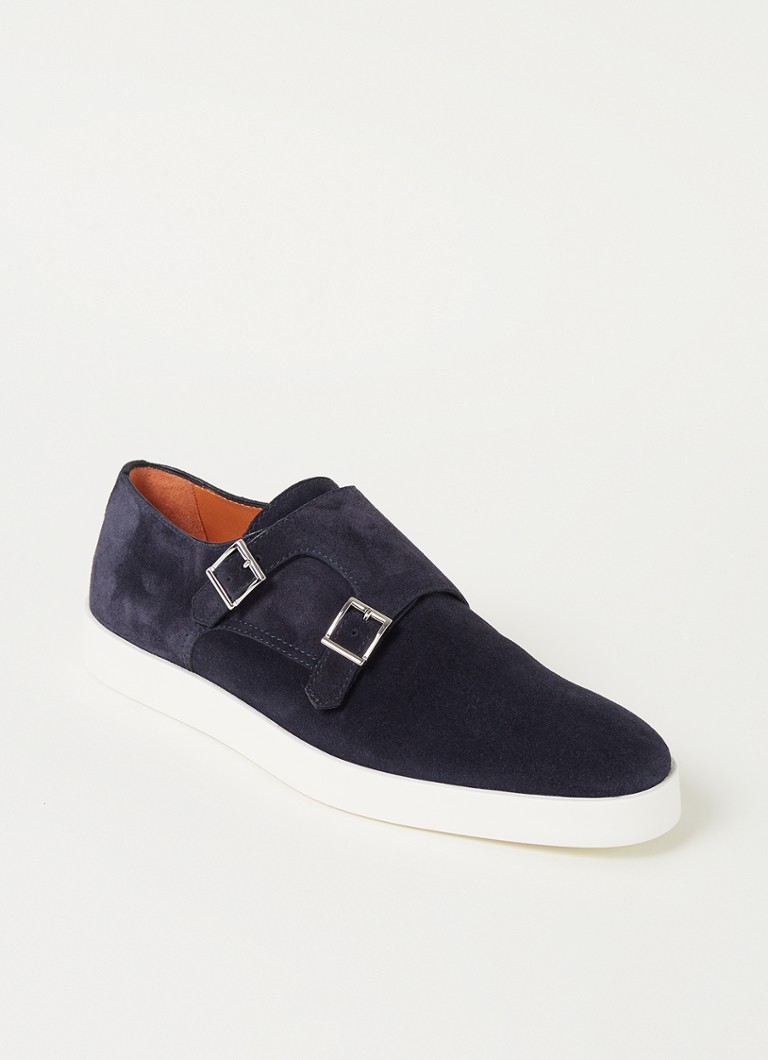 Santoni - Atlantis gespschoen van suède - Indigo