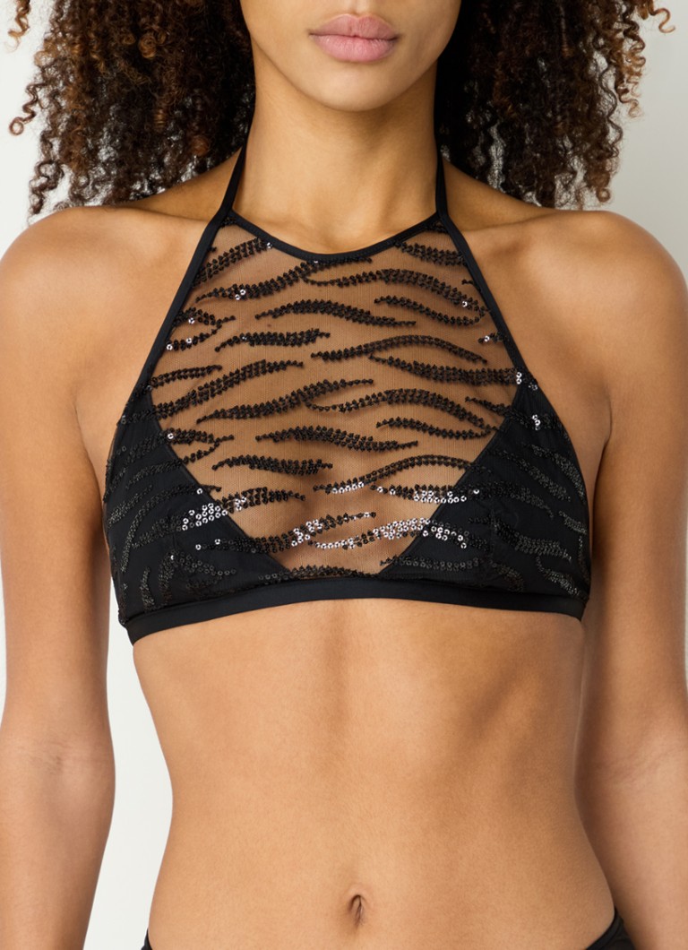 Sarda - Milhon bralette van mesh met pailletten - Zwart