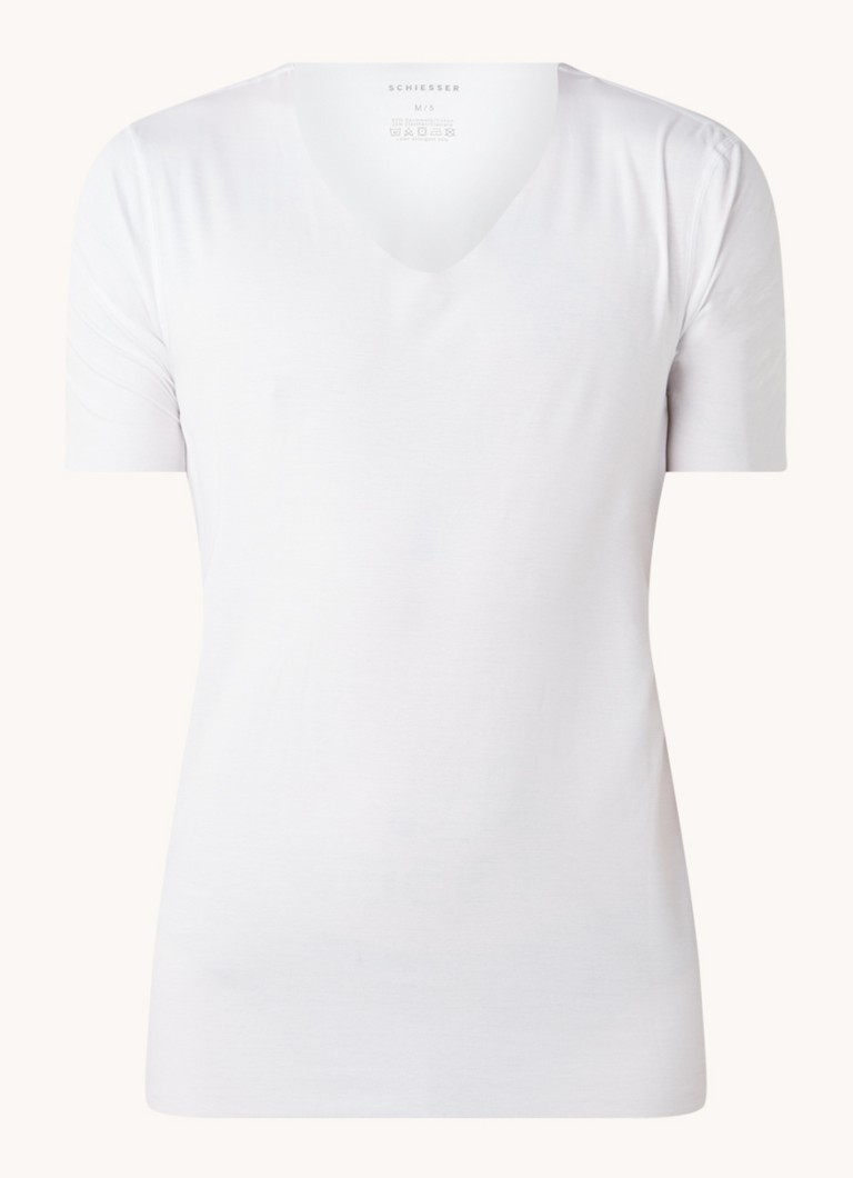 Schiesser - Lasercut naadloos T-shirt met V-hals - Wit