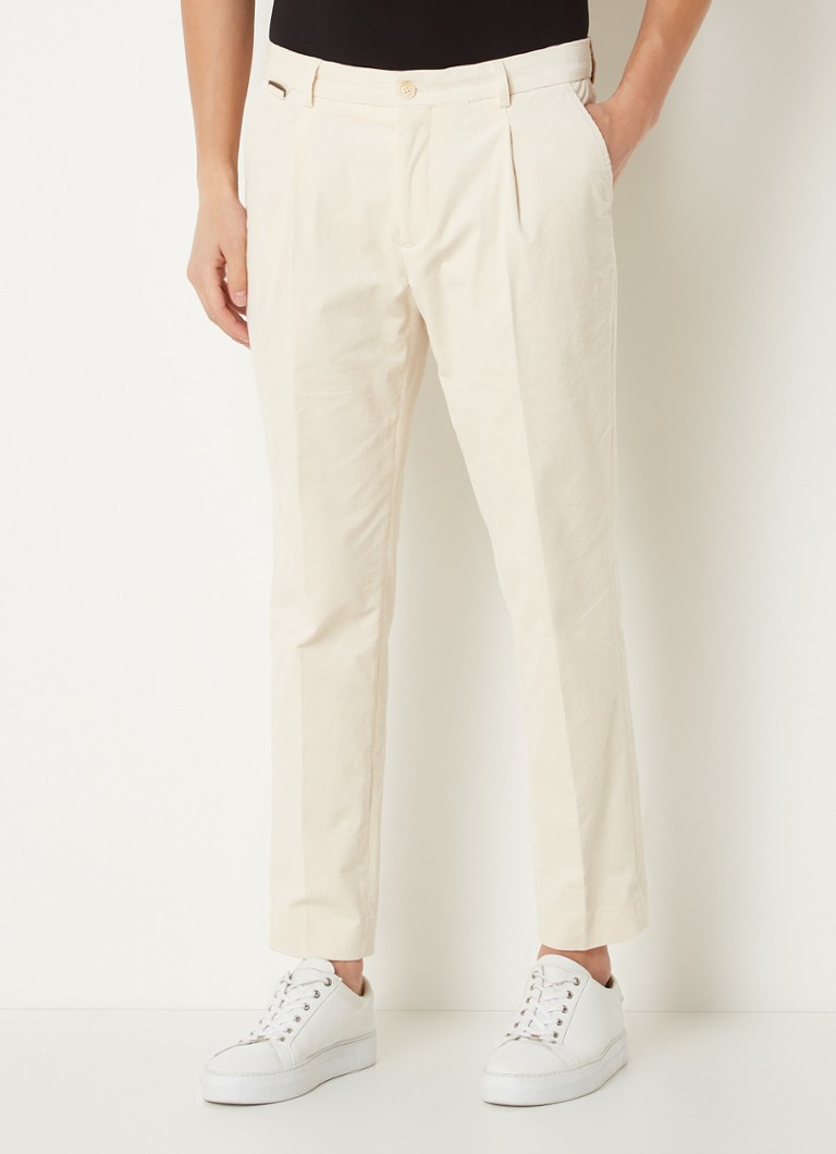 Scotch & Soda - Blake straight fit cropped pantalon van corduroy met stretch - Creme