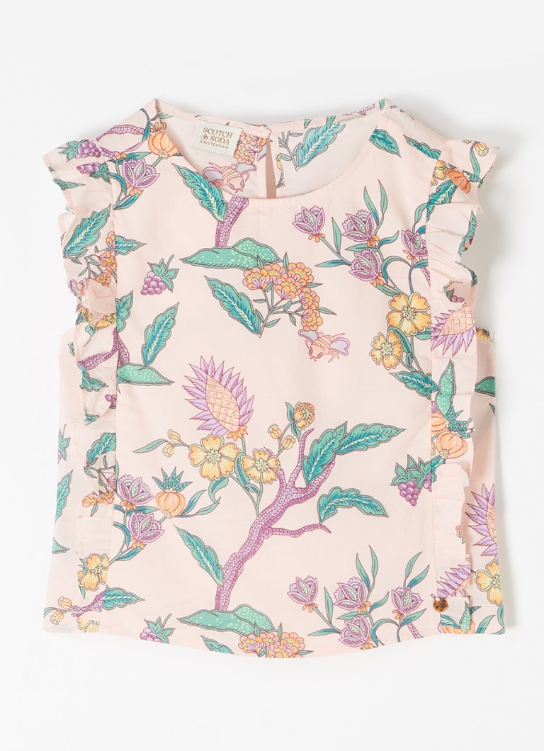 Scotch & Soda - Blouse met bloemenprint en ruches  - Lichtroze