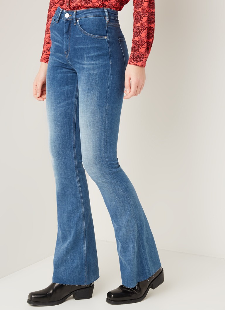 Scotch Soda High Waist Flared Fit Jeans Met Gerafelde Zoom Indigo De Bijenkorf