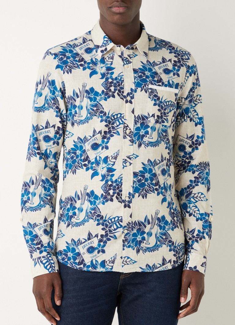 Vervelen Ga door Theseus Scotch & Soda Slim fit overhemd met tropische print • Blauw • de Bijenkorf