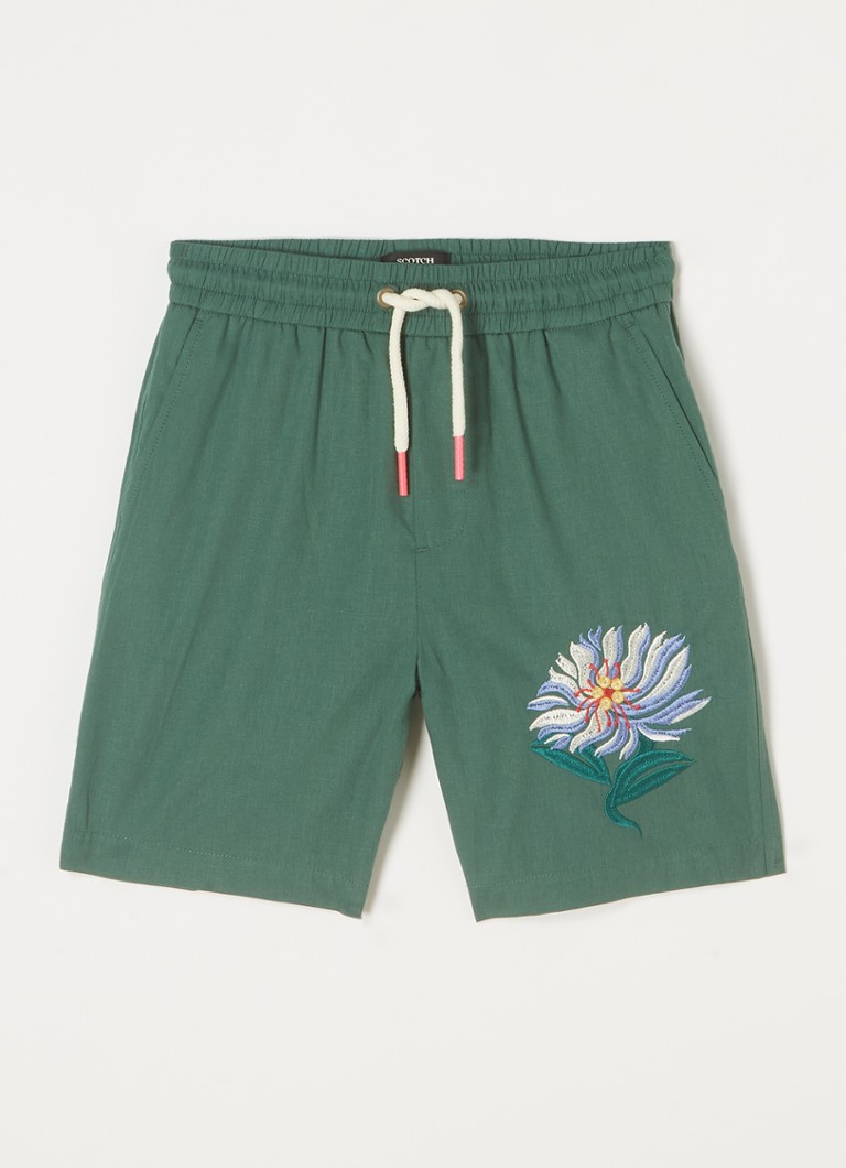 Scotch & Soda - Straight fit korte broek met borduring - Legergroen