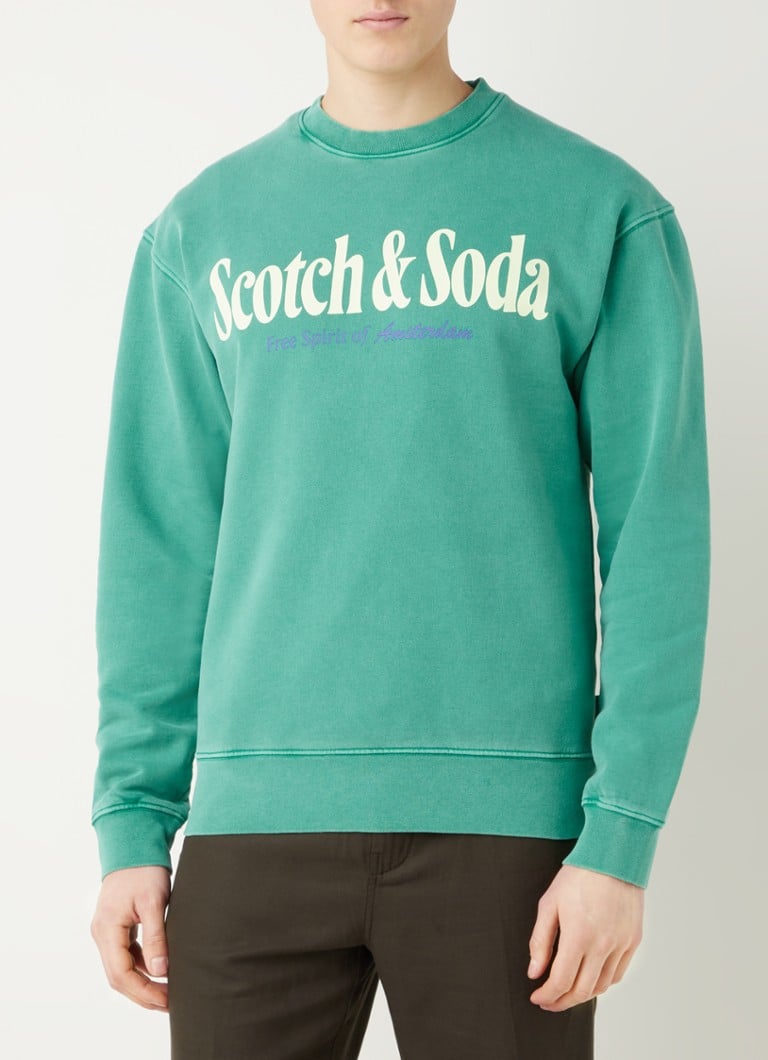 Zich verzetten tegen Voor een dagje uit Verbaasd Scotch & Soda Sweater met logoprint en verwassen look • Groen • de Bijenkorf