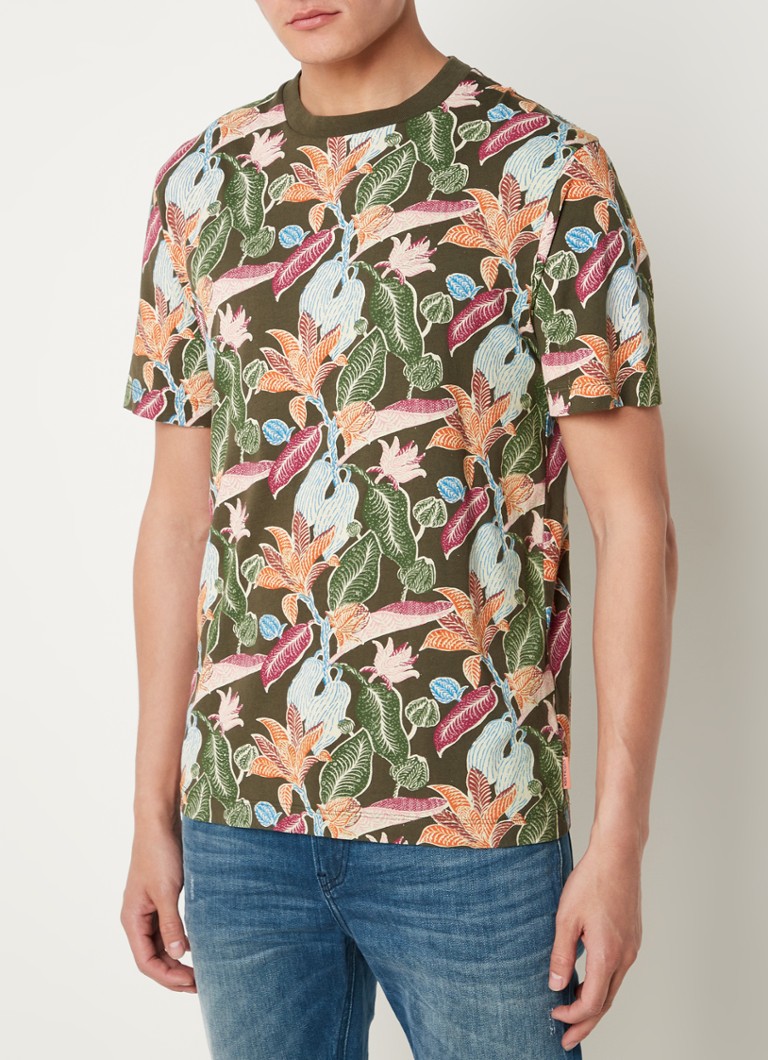 Scotch & Soda - T-shirt met bloemenprint - Legergroen