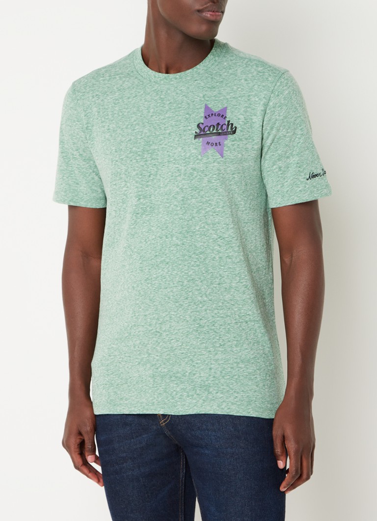 Scotch & Soda - T-shirt met gemêleerd dessin en logoprint - Lichtgroen