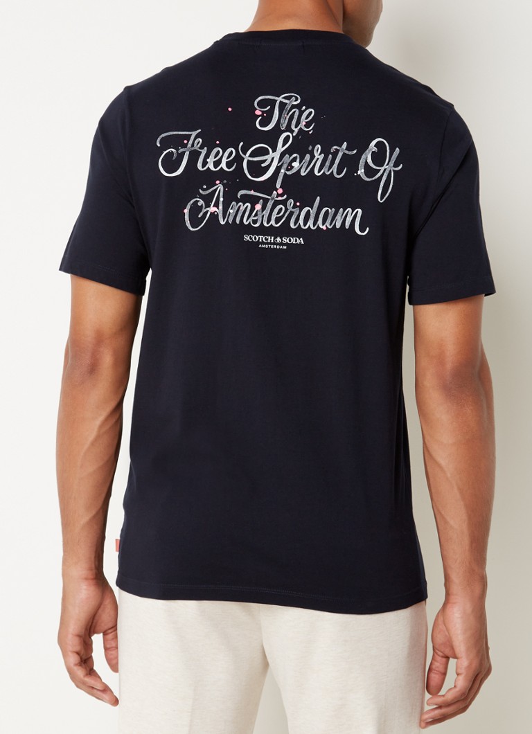 Scotch & Soda - T-shirt met logo- en backprint - Donkerblauw