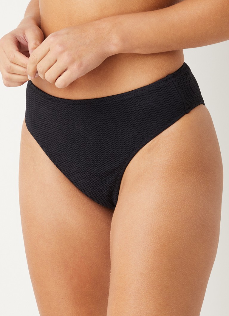 Seafolly - Sea Dive high waisted brazilian bikinislip met structuur - Zwart