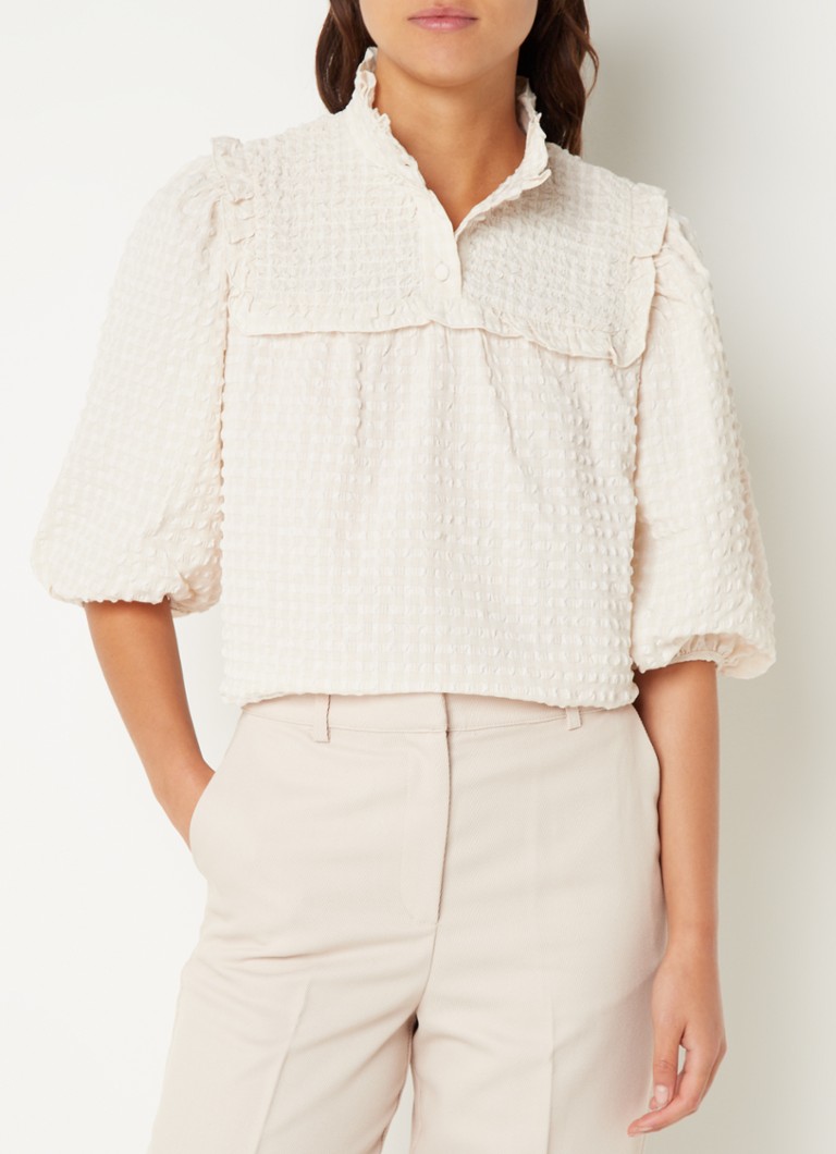 Selected Femme - Cory blouse met pofmouw en structuur - Creme