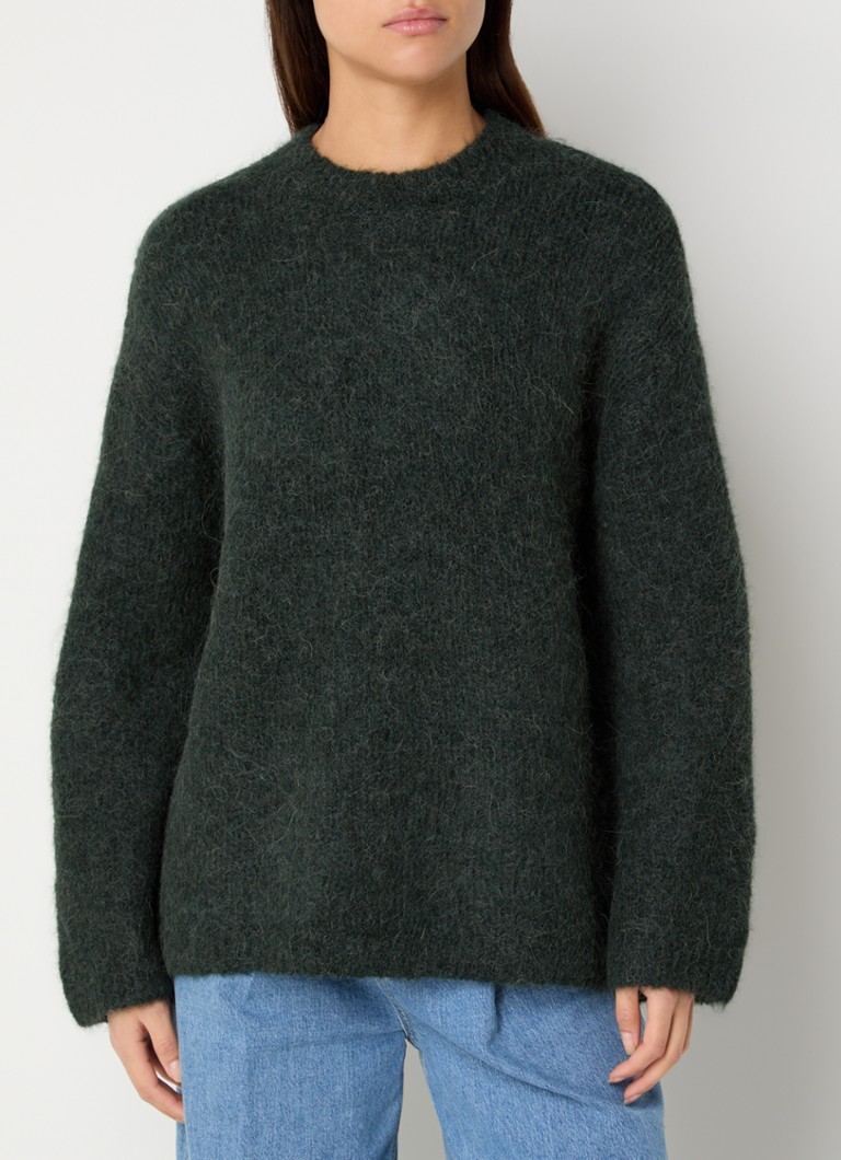 Selected Femme - Gabella grofgebreide trui in alpaca wolblend - Donkergroen