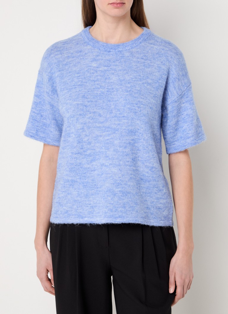 Selected Femme - Maline Liliana fijngebreide top in wolblend  - Middenblauw