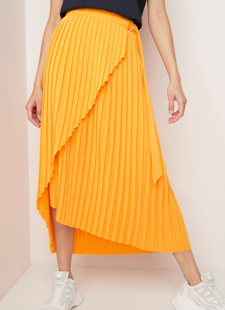 Selected Femme - Melly midirok met overslag en plissé  - Lichtoranje