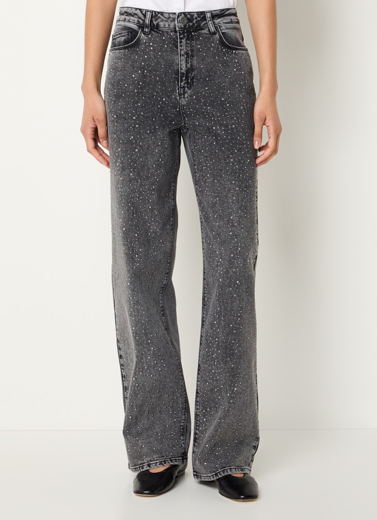 Selected Femme - Merle high waist loose fit jeans van biologisch katoen met strass - Middengrijs
