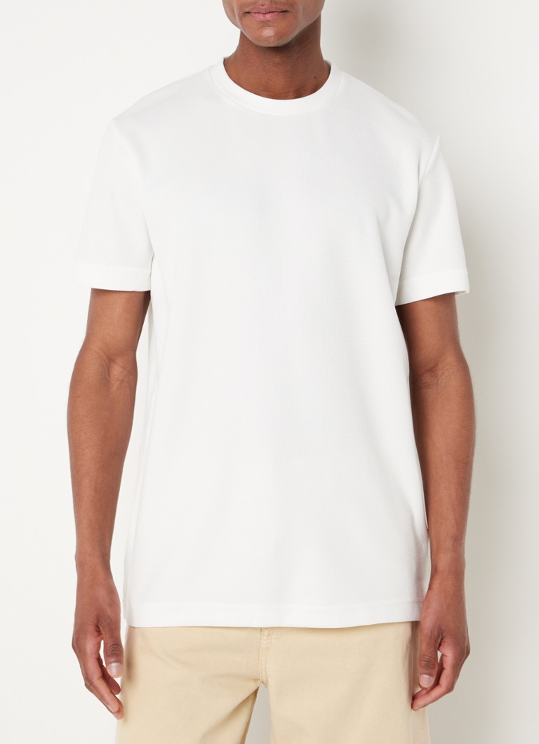 Selected Homme - Eshan T-shirt in biologisch katoenblend met structuur  - Gebroken wit