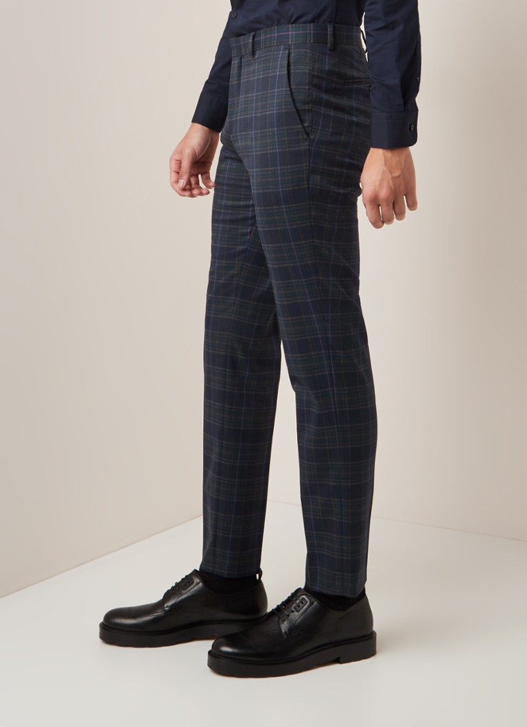 Selected Homme - Myologan slim fit pantalon met ruitdessin - Donkerblauw