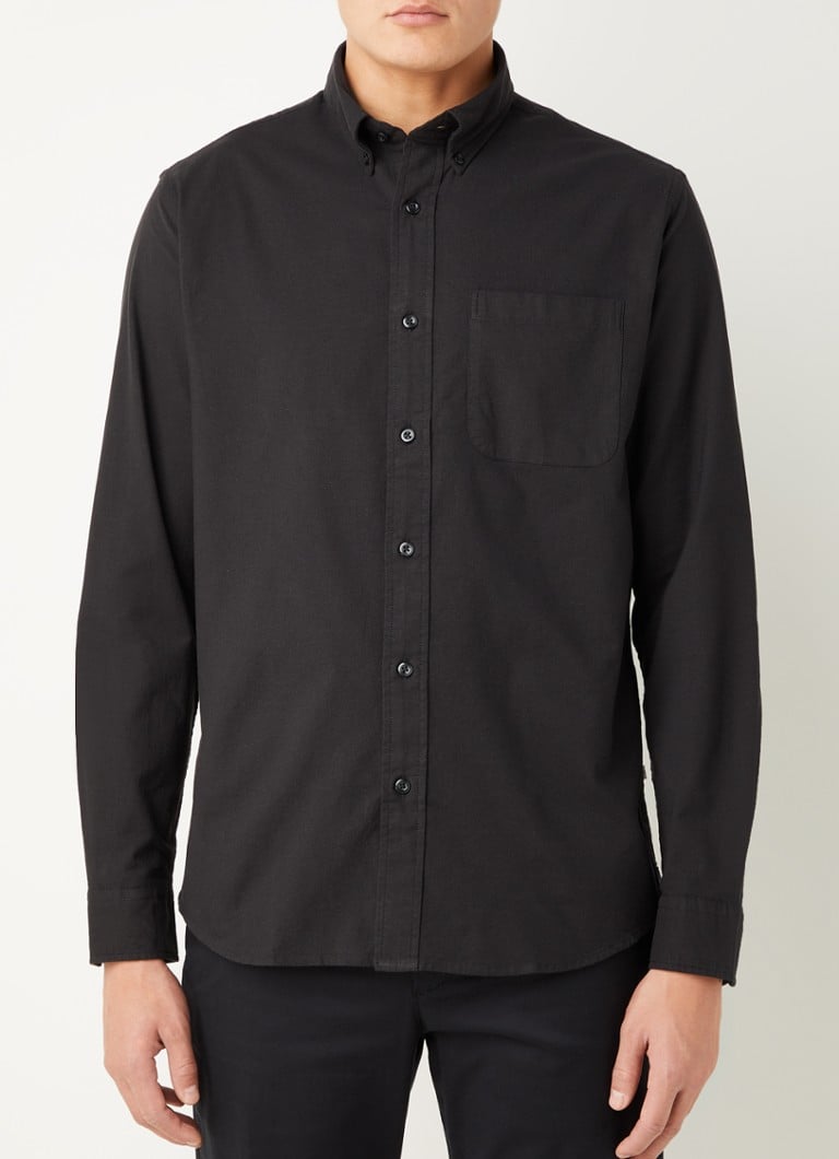 Selected Homme - Regrick regular fit overhemd in biologische katoenblend - Zwart