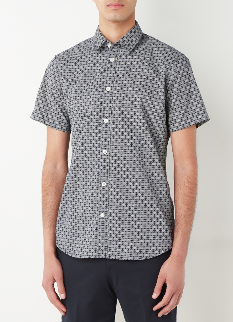 Selected Homme - Trevor slim fit overhemd met print - Donkerblauw