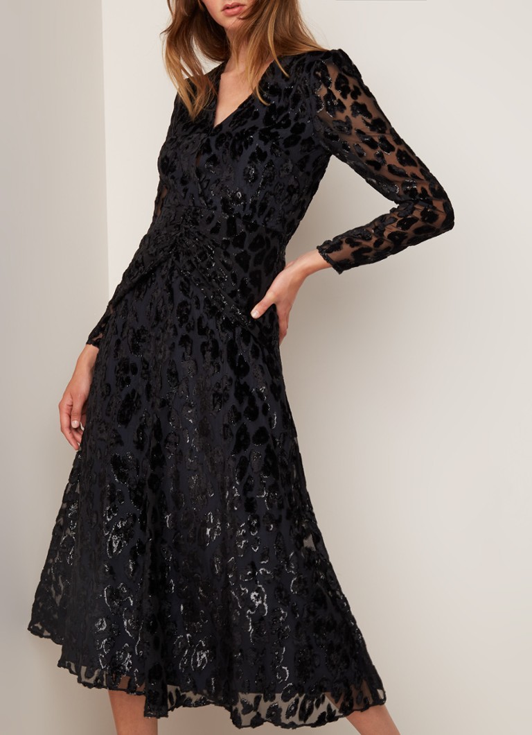 Self-Portrait - Maxi-jurk met jacquard luipaarddessin van fluweel - Donkerblauw