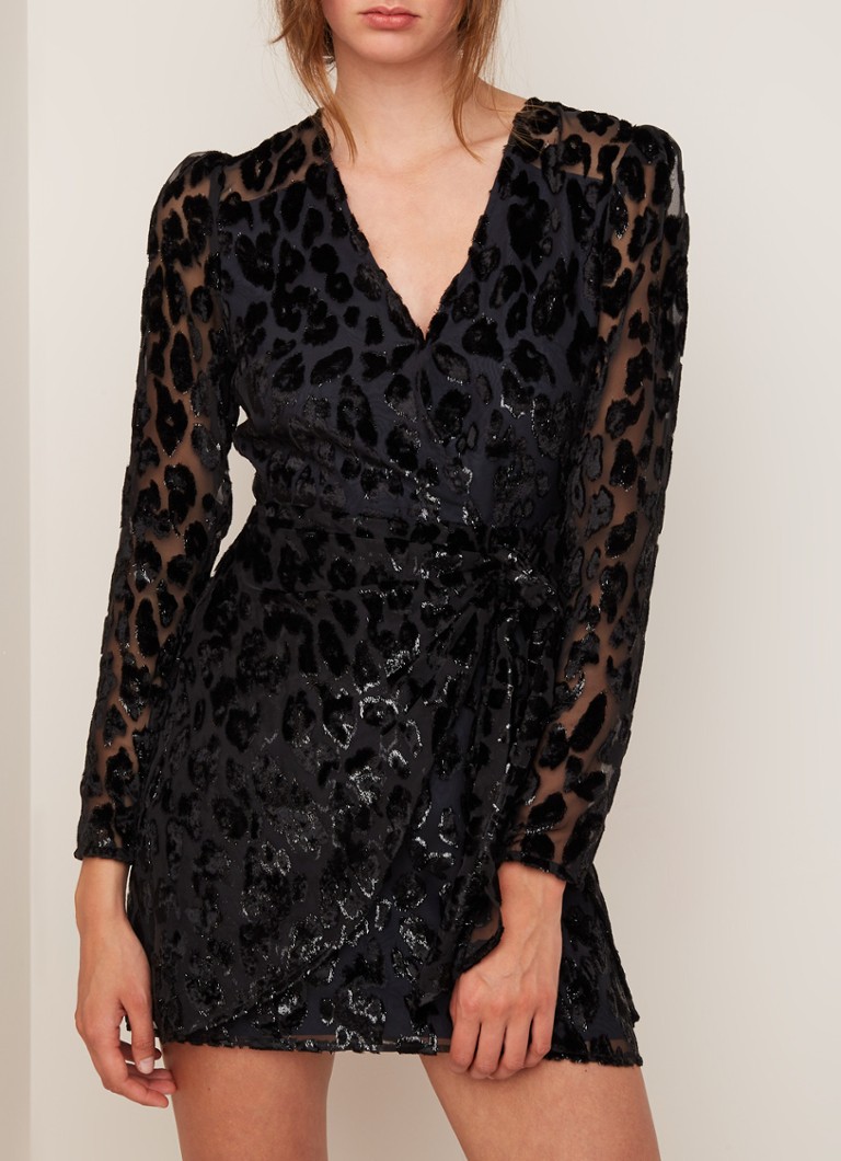 Self-Portrait - Mini-jurk met jacquard luipaarddessin van fluweel - Zwart