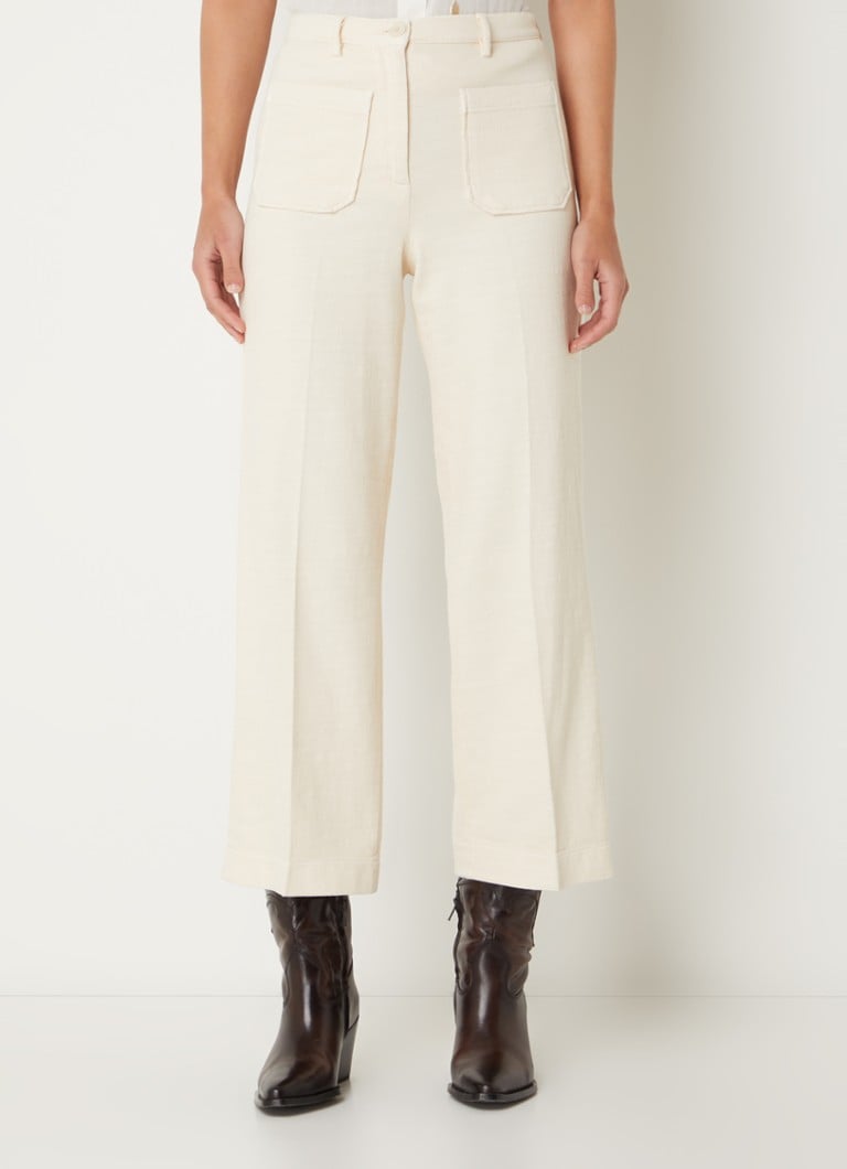 Sessùn - Hendrick high waist straight fit culotte met opgestikte zakken - Creme