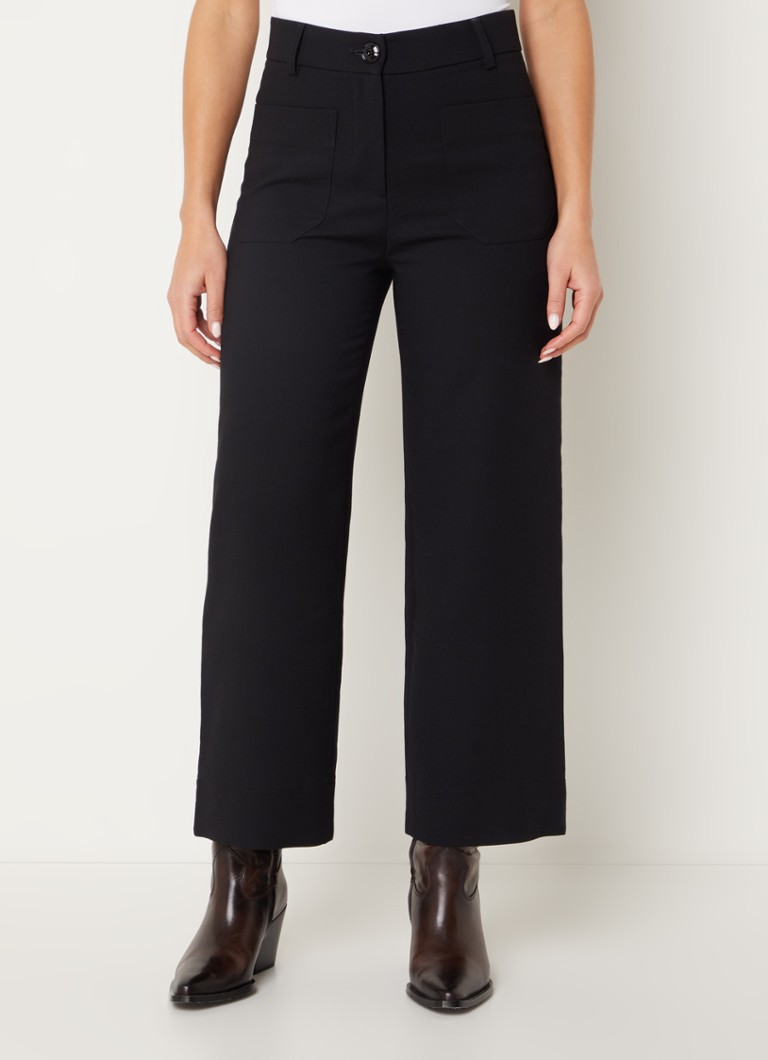 Sessùn - Hudkin high waist straight fit cropped pantalon met stretch - Zwart