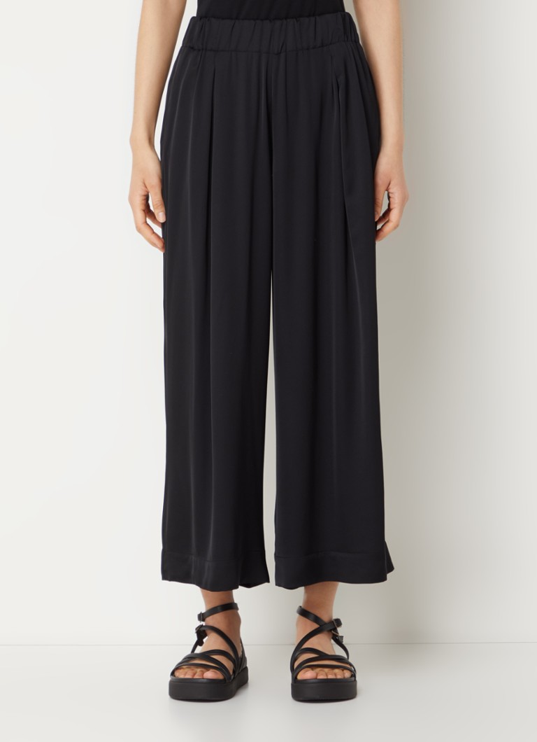 Sessùn - Isla mid waist wide fit cropped broek van satijn - Zwart
