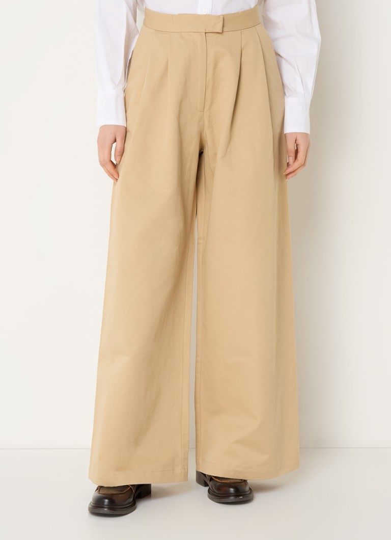 Sessùn - Rivera high waist wide fit pantalon in linnenblend met steekzakken - Camel