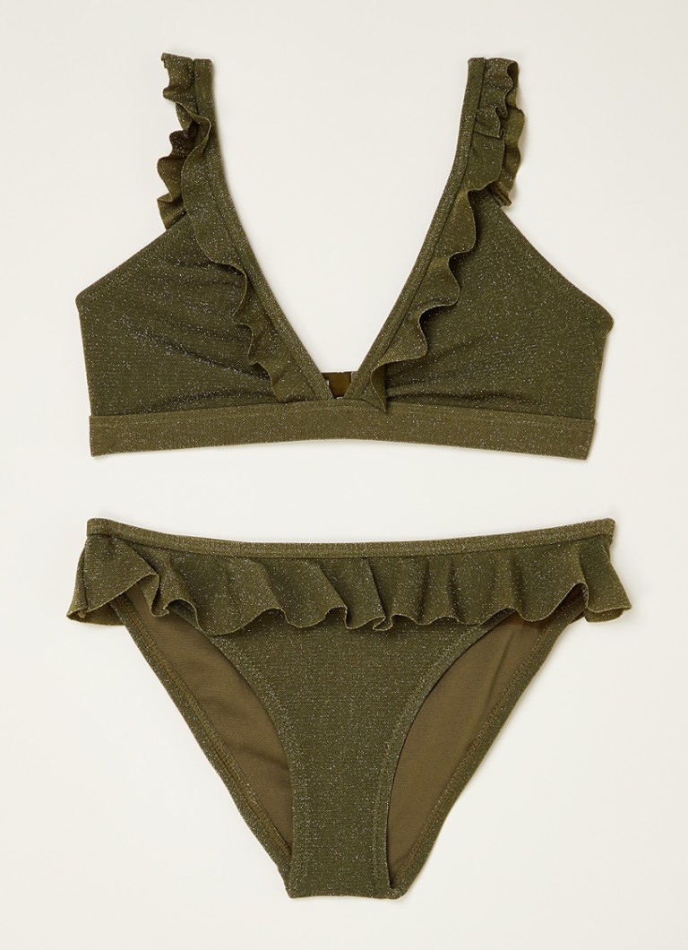 Vlieger passagier India Shiwi Bella bikini met volant en lurex • Mosgroen • de Bijenkorf