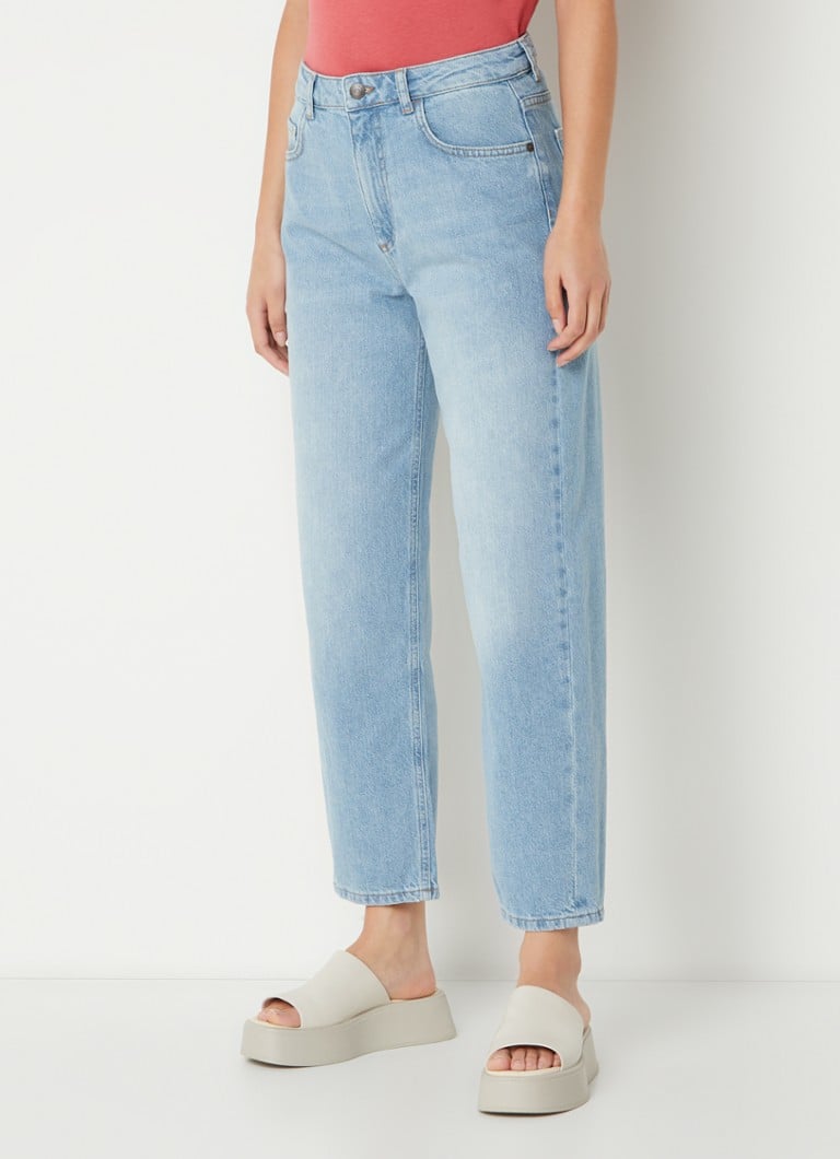 Sisley High Waist Straight Leg Cropped Jeans Met Lichte Wassing