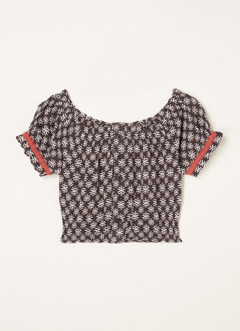 Sisley Young - Cropped top met print en knoopdetail - Bruin