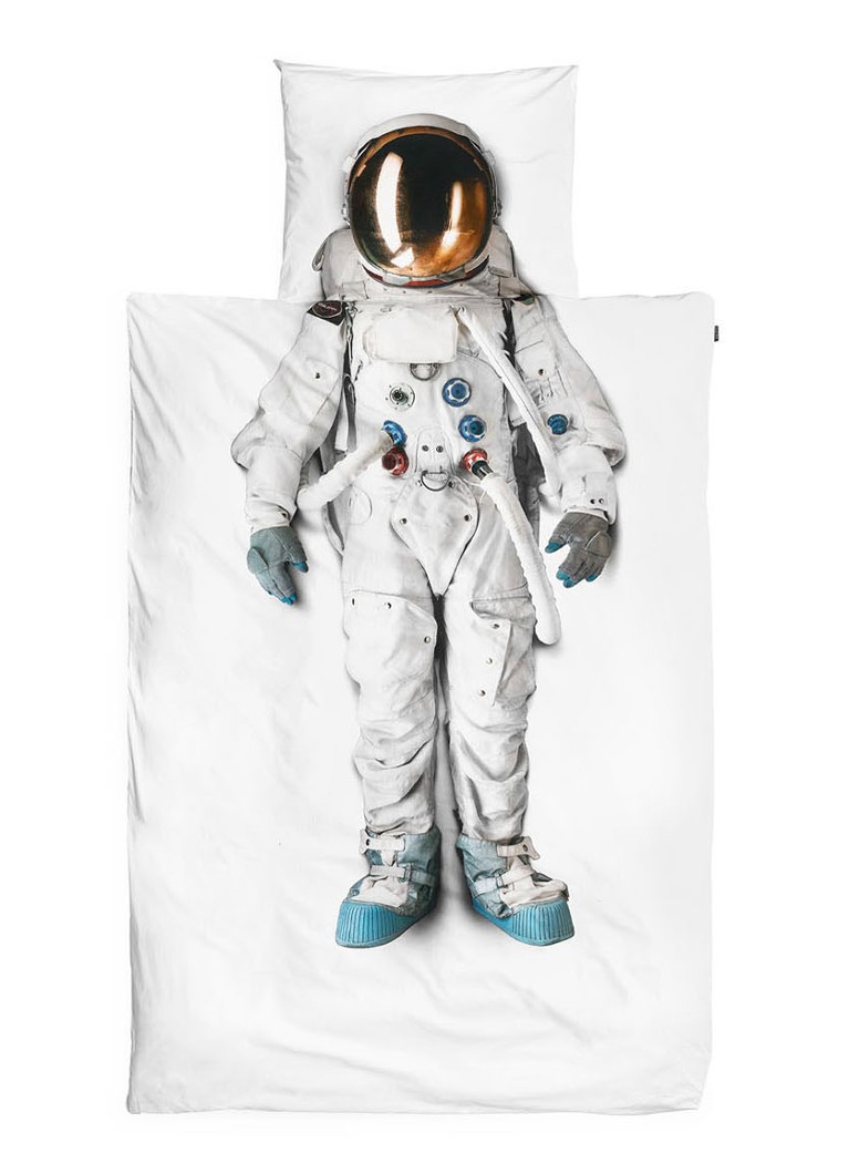 Snurk - Astronaut kinderdekbedovertrekset van katoen perkal 160TC - inclusief kussenslopen - Wit