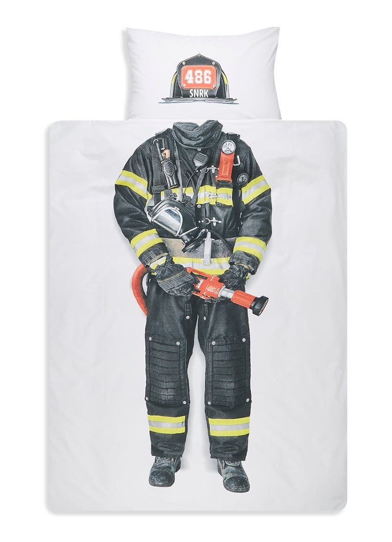 Snurk - Brandweerman kinderdekbedovertrekset van katoen perkal 160TC - inclusief kussenslopen - Wit