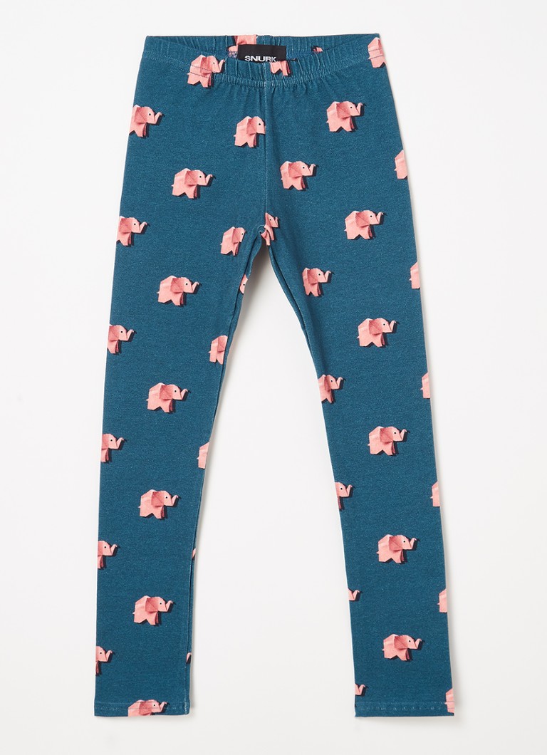 Snurk - Pink Elephant legging van biologisch katoen met print - Blauwgrijs