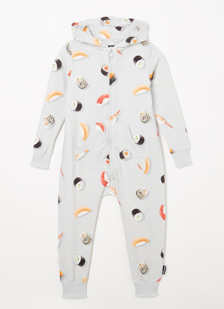 Snurk - Sushi Sunday jumpsuit van biologisch katoen met print - Lichtgrijs