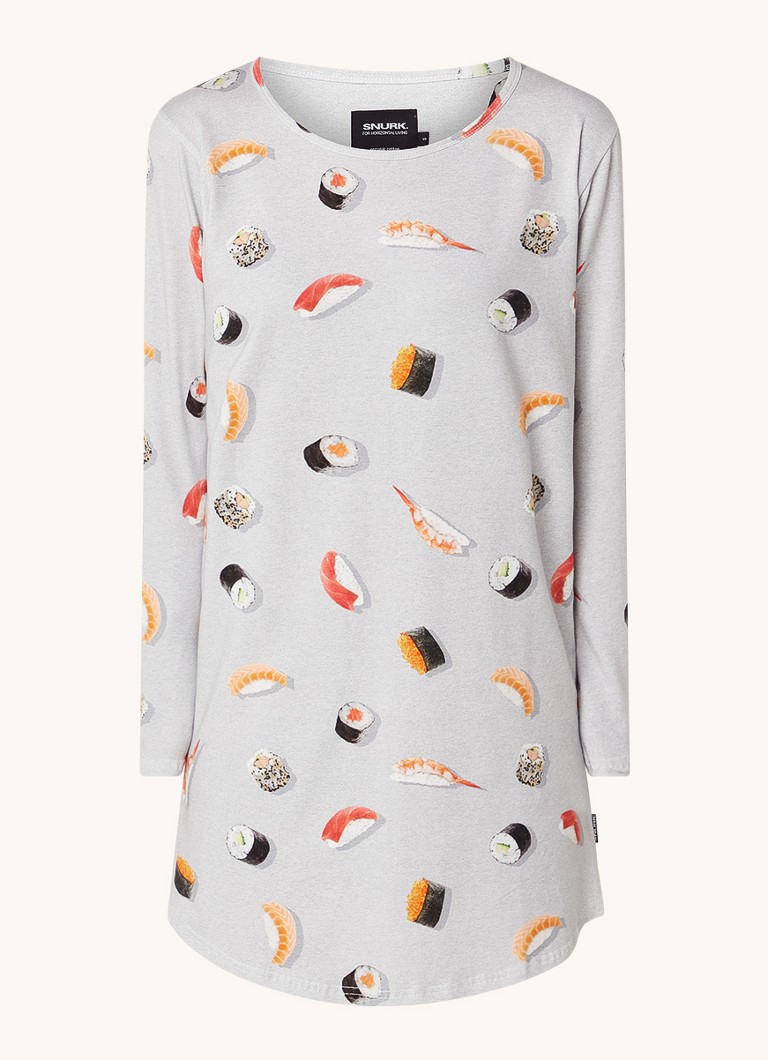 Een evenement Geletterdheid zonlicht Snurk Sushi Sunday nachthemd van biologisch katoen met print • Lichtgrijs •  de Bijenkorf