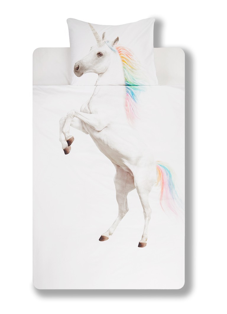 Snurk - Unicorn katoenen kinderdekbedovertrekset 160TC - inclusief kussenslopen - Wit