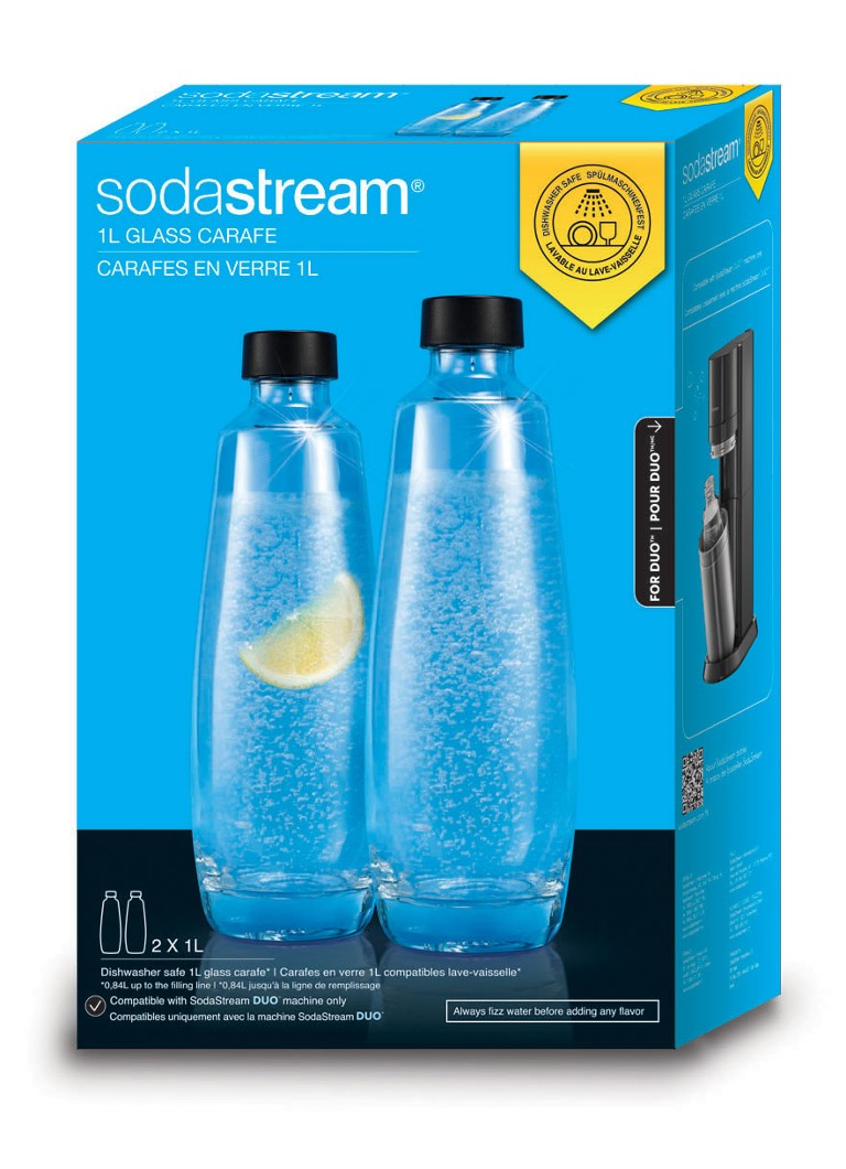 SodaStream Duopack waterkaraf van glas 1 liter voor DUO bruiswatertoestel 2 stuks • Transparant