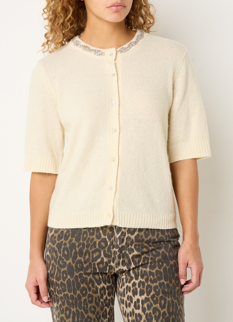 Sofie Schnoor - Ellery fijngebreid vest in alpaca wolblend met strass - Gebroken wit